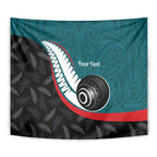 Personalised Aotearoa Lawn Bowls Tapestry Maori and Silver Fern Sporty Style Teal Color - Aussie Hoodie