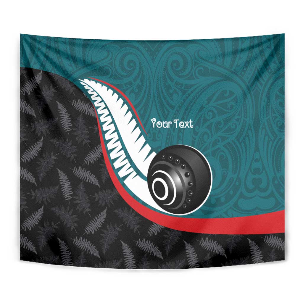 Personalised Aotearoa Lawn Bowls Tapestry Maori and Silver Fern Sporty Style Teal Color - Aussie Hoodie