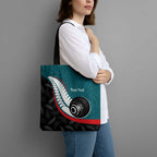Personalised Aotearoa Lawn Bowls Tote Bag Maori and Silver Fern Sporty Style Teal Color - Aussie Hoodie