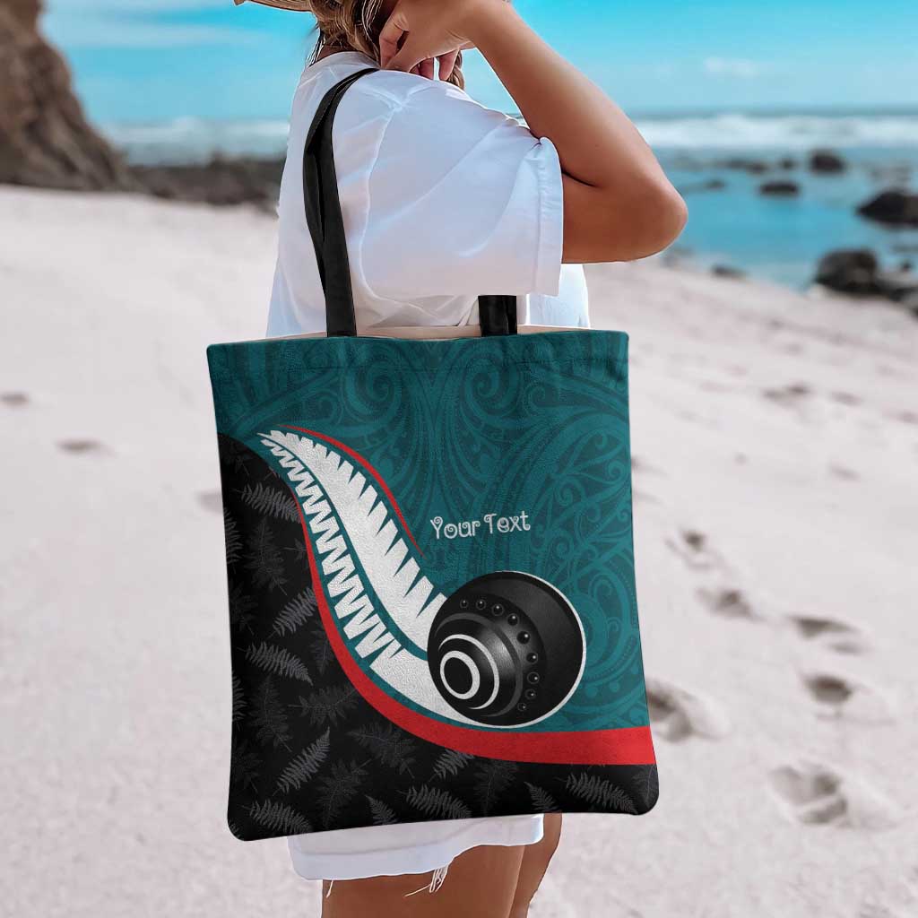 Personalised Aotearoa Lawn Bowls Tote Bag Maori and Silver Fern Sporty Style Teal Color - Aussie Hoodie
