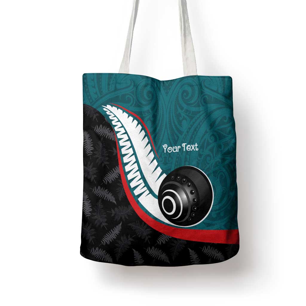 Personalised Aotearoa Lawn Bowls Tote Bag Maori and Silver Fern Sporty Style Teal Color - Aussie Hoodie