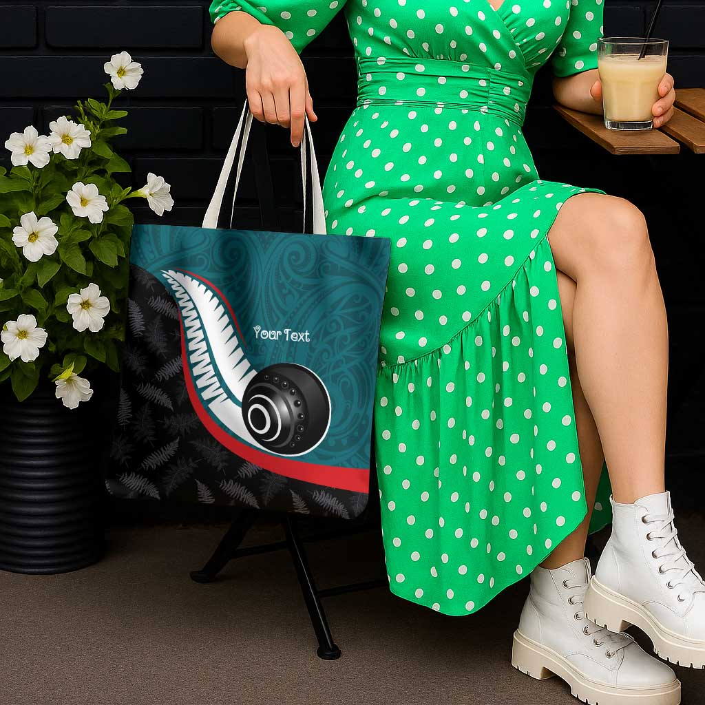 Personalised Aotearoa Lawn Bowls Tote Bag Maori and Silver Fern Sporty Style Teal Color - Aussie Hoodie