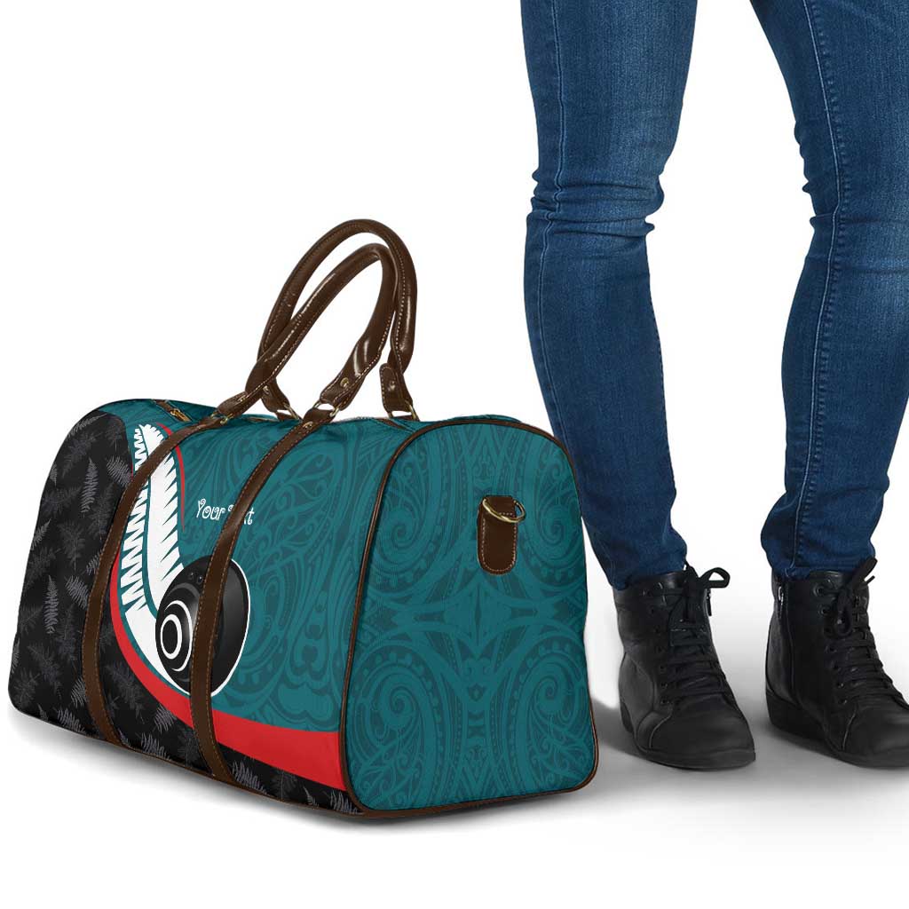 Personalised Aotearoa Lawn Bowls Travel Bag Maori and Silver Fern Sporty Style Teal Color - Aussie Hoodie