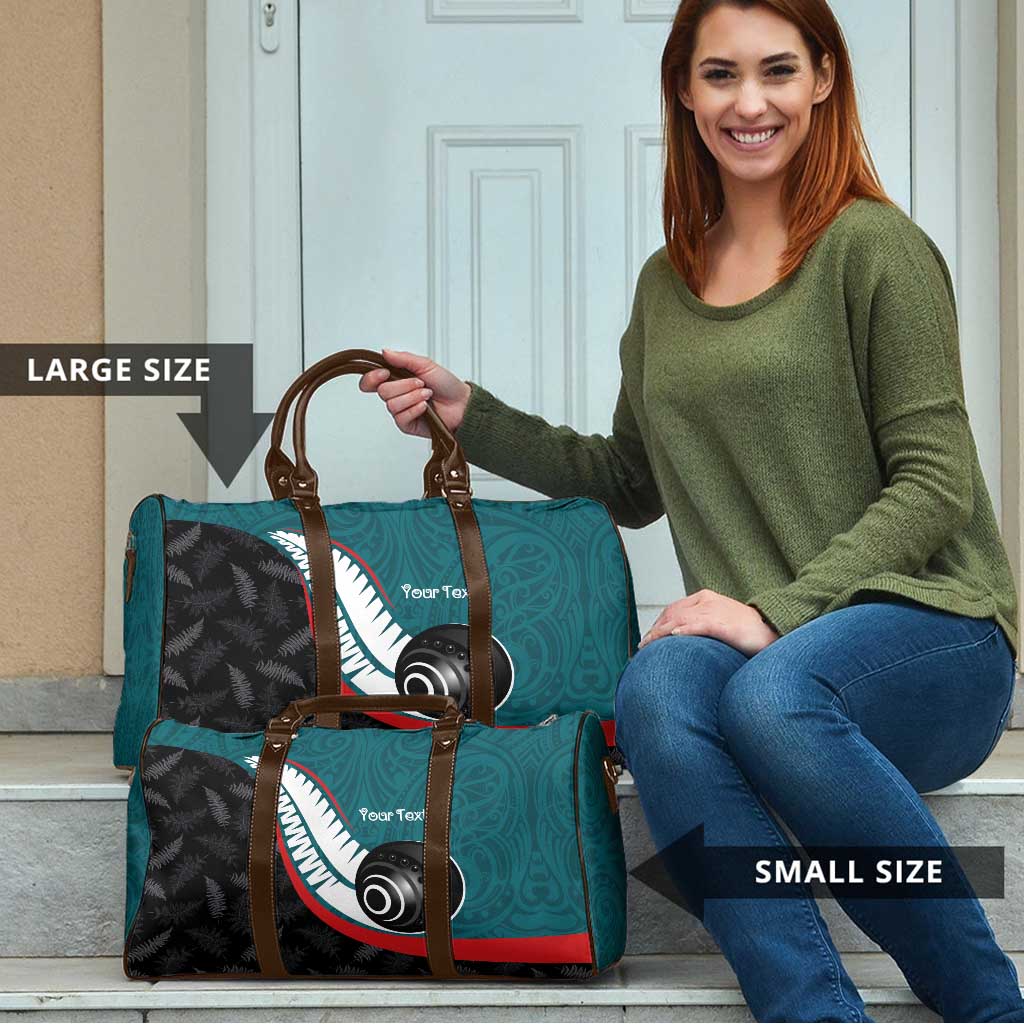 Personalised Aotearoa Lawn Bowls Travel Bag Maori and Silver Fern Sporty Style Teal Color - Aussie Hoodie