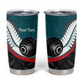 Personalised Aotearoa Lawn Bowls Tumbler Cup Maori and Silver Fern Sporty Style Teal Color - Aussie Hoodie