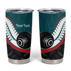 Personalised Aotearoa Lawn Bowls Tumbler Cup Maori and Silver Fern Sporty Style Teal Color - Aussie Hoodie