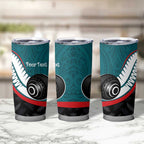 Personalised Aotearoa Lawn Bowls Tumbler Cup Maori and Silver Fern Sporty Style Teal Color - Aussie Hoodie
