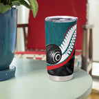 Personalised Aotearoa Lawn Bowls Tumbler Cup Maori and Silver Fern Sporty Style Teal Color - Aussie Hoodie
