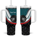 Personalised Aotearoa Lawn Bowls Tumbler With Handle Maori and Silver Fern Sporty Style Teal Color - Aussie Hoodie