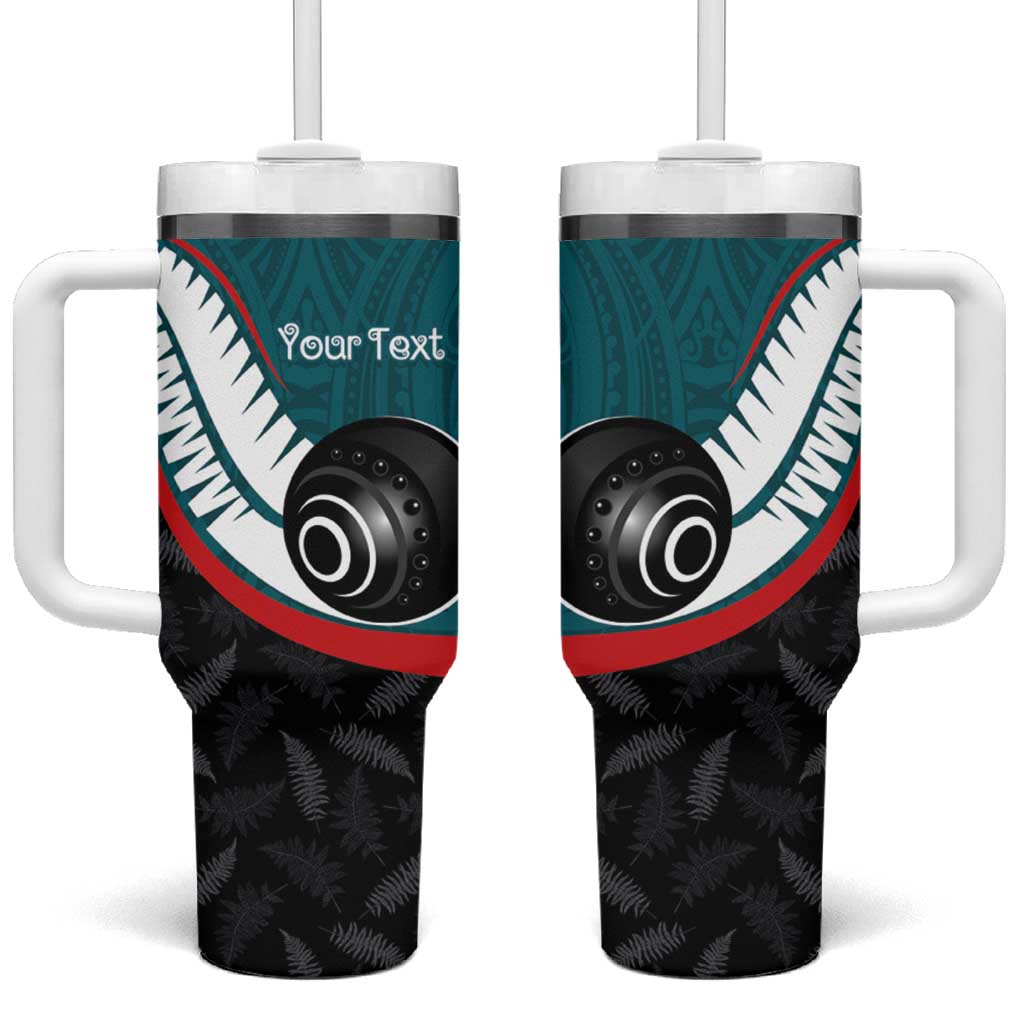 Personalised Aotearoa Lawn Bowls Tumbler With Handle Maori and Silver Fern Sporty Style Teal Color - Aussie Hoodie