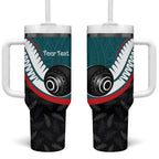 Personalised Aotearoa Lawn Bowls Tumbler With Handle Maori and Silver Fern Sporty Style Teal Color - Aussie Hoodie