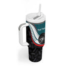 Personalised Aotearoa Lawn Bowls Tumbler With Handle Maori and Silver Fern Sporty Style Teal Color - Aussie Hoodie