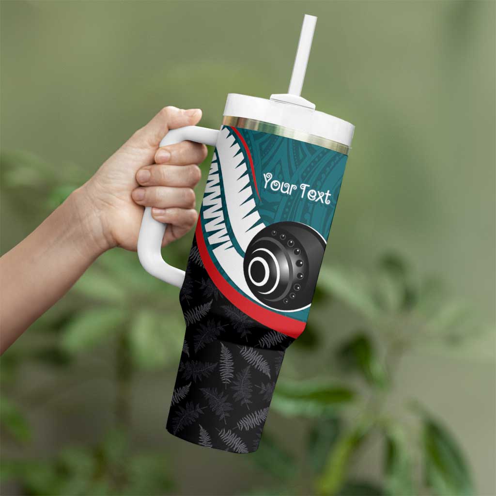 Personalised Aotearoa Lawn Bowls Tumbler With Handle Maori and Silver Fern Sporty Style Teal Color - Aussie Hoodie