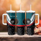 Personalised Aotearoa Lawn Bowls Tumbler With Handle Maori and Silver Fern Sporty Style Teal Color - Aussie Hoodie