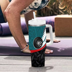 Personalised Aotearoa Lawn Bowls Tumbler With Handle Maori and Silver Fern Sporty Style Teal Color - Aussie Hoodie