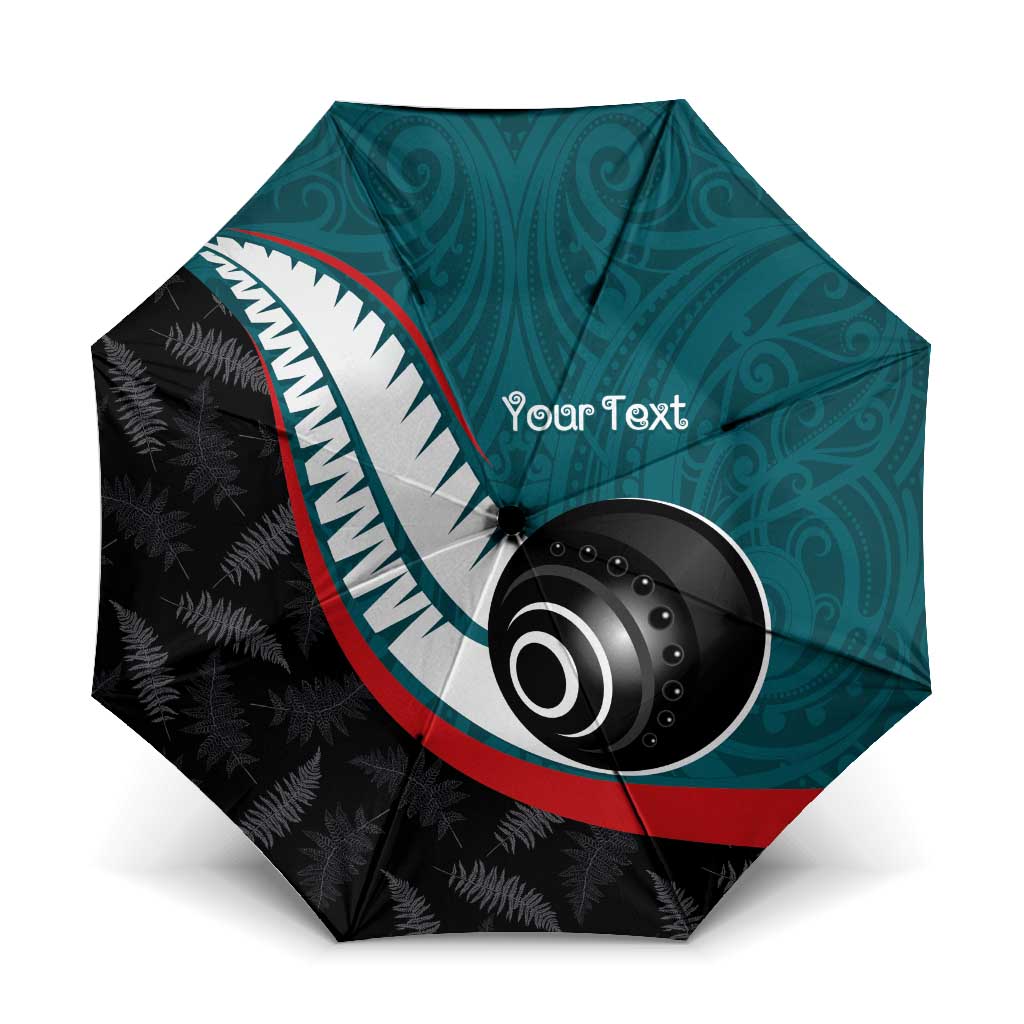 Personalised Aotearoa Lawn Bowls Umbrella Maori and Silver Fern Sporty Style Teal Color - Aussie Hoodie