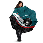 Personalised Aotearoa Lawn Bowls Umbrella Maori and Silver Fern Sporty Style Teal Color - Aussie Hoodie