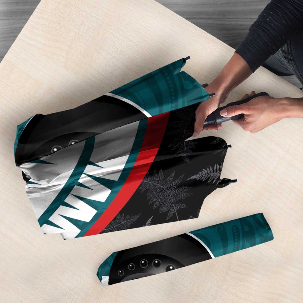 Personalised Aotearoa Lawn Bowls Umbrella Maori and Silver Fern Sporty Style Teal Color - Aussie Hoodie