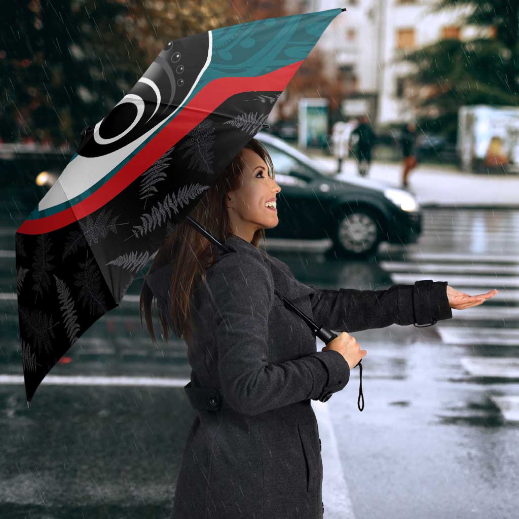 Personalised Aotearoa Lawn Bowls Umbrella Maori and Silver Fern Sporty Style Teal Color - Aussie Hoodie