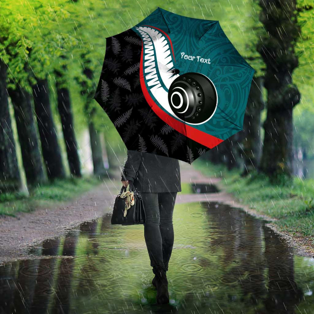 Personalised Aotearoa Lawn Bowls Umbrella Maori and Silver Fern Sporty Style Teal Color - Aussie Hoodie