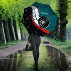 Personalised Aotearoa Lawn Bowls Umbrella Maori and Silver Fern Sporty Style Teal Color - Aussie Hoodie