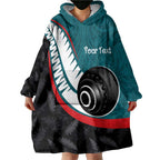 Personalised Aotearoa Lawn Bowls Wearable Blanket Hoodie Maori and Silver Fern Sporty Style Teal Color - Aussie Hoodie