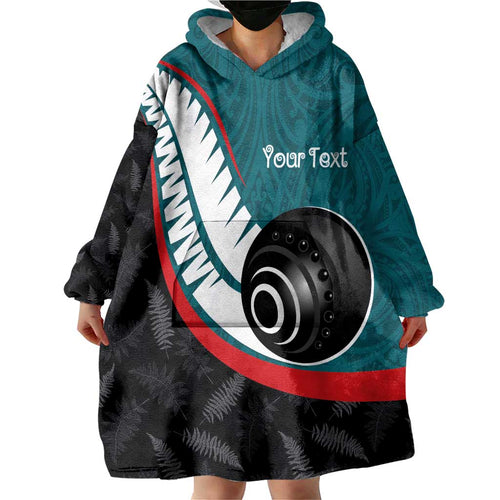 Personalised Aotearoa Lawn Bowls Wearable Blanket Hoodie Maori and Silver Fern Sporty Style Teal Color - Aussie Hoodie