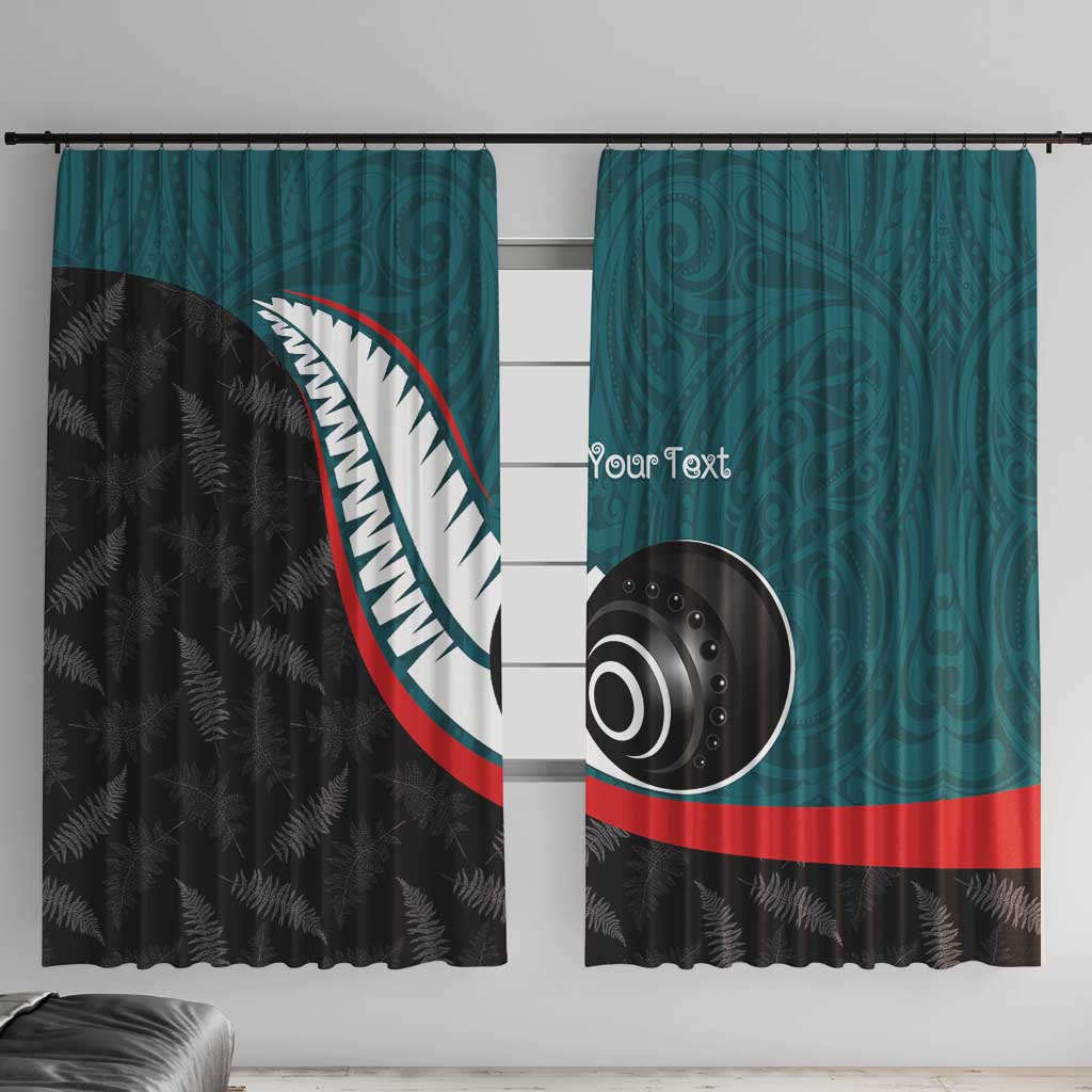 Personalised Aotearoa Lawn Bowls Window Curtain Maori and Silver Fern Sporty Style Teal Color - Aussie Hoodie
