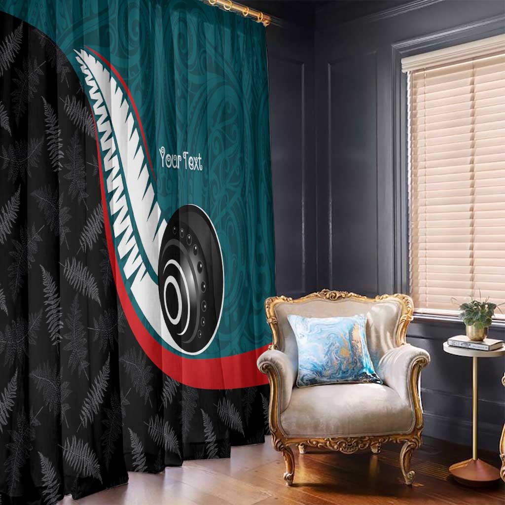 Personalised Aotearoa Lawn Bowls Window Curtain Maori and Silver Fern Sporty Style Teal Color - Aussie Hoodie