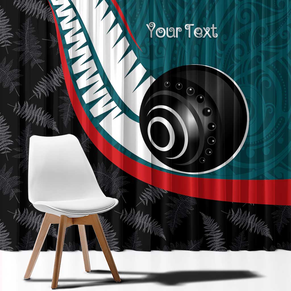 Personalised Aotearoa Lawn Bowls Window Curtain Maori and Silver Fern Sporty Style Teal Color - Aussie Hoodie