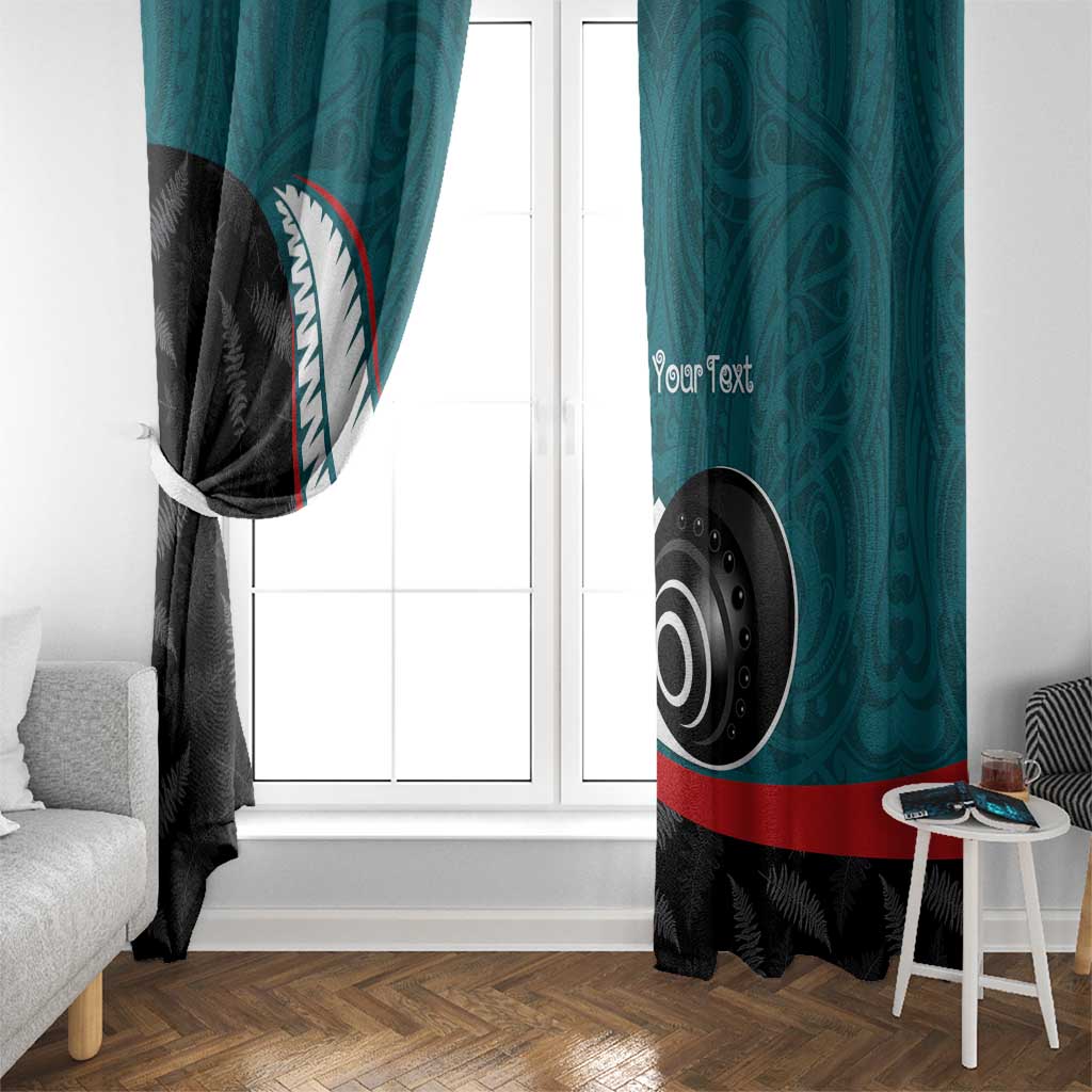 Personalised Aotearoa Lawn Bowls Window Curtain Maori and Silver Fern Sporty Style Teal Color - Aussie Hoodie