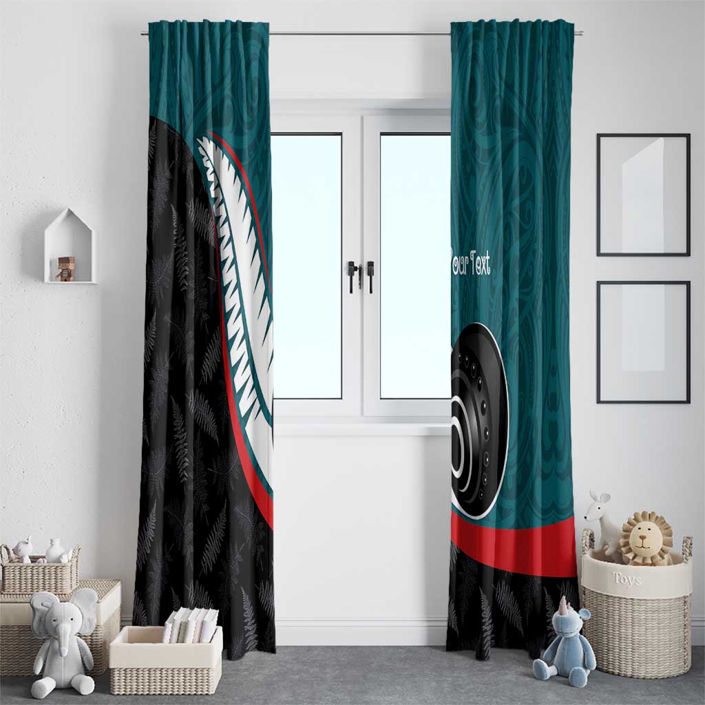 Personalised Aotearoa Lawn Bowls Window Curtain Maori and Silver Fern Sporty Style Teal Color - Aussie Hoodie