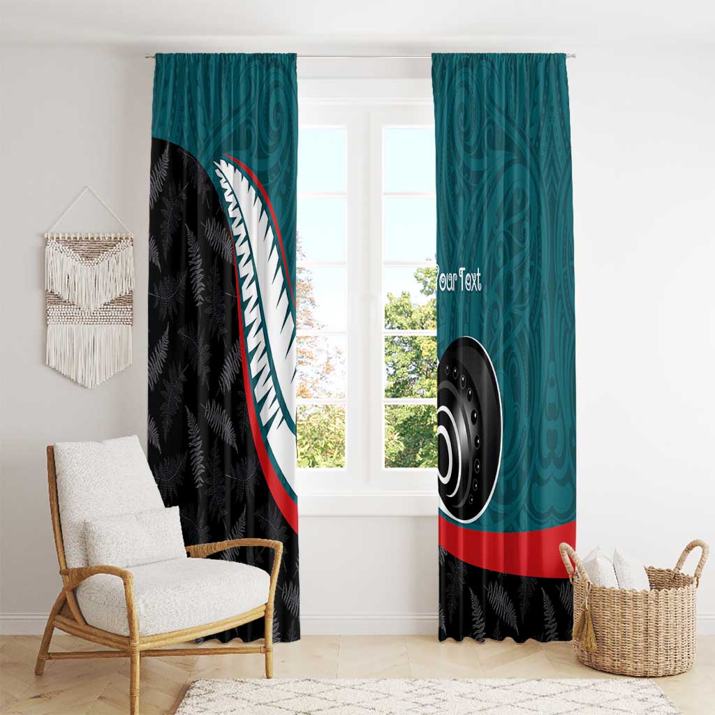 Personalised Aotearoa Lawn Bowls Window Curtain Maori and Silver Fern Sporty Style Teal Color - Aussie Hoodie