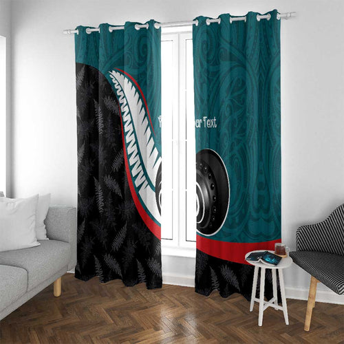 Personalised Aotearoa Lawn Bowls Window Curtain Maori and Silver Fern Sporty Style Teal Color - Aussie Hoodie