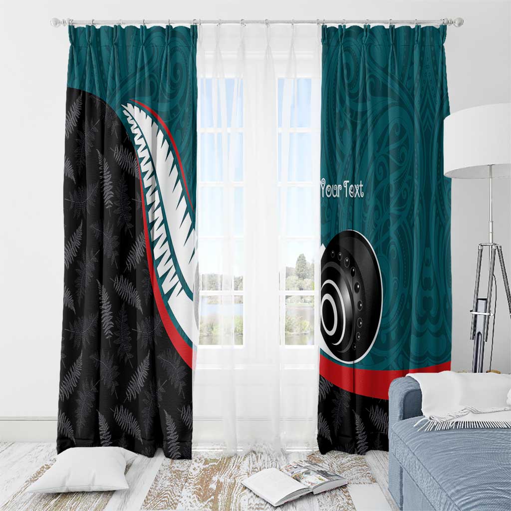 Personalised Aotearoa Lawn Bowls Window Curtain Maori and Silver Fern Sporty Style Teal Color - Aussie Hoodie