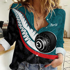 Personalised Aotearoa Lawn Bowls Women Casual Shirt Maori and Silver Fern Sporty Style Teal Color - Aussie Hoodie