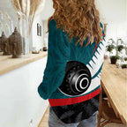 Personalised Aotearoa Lawn Bowls Women Casual Shirt Maori and Silver Fern Sporty Style Teal Color - Aussie Hoodie