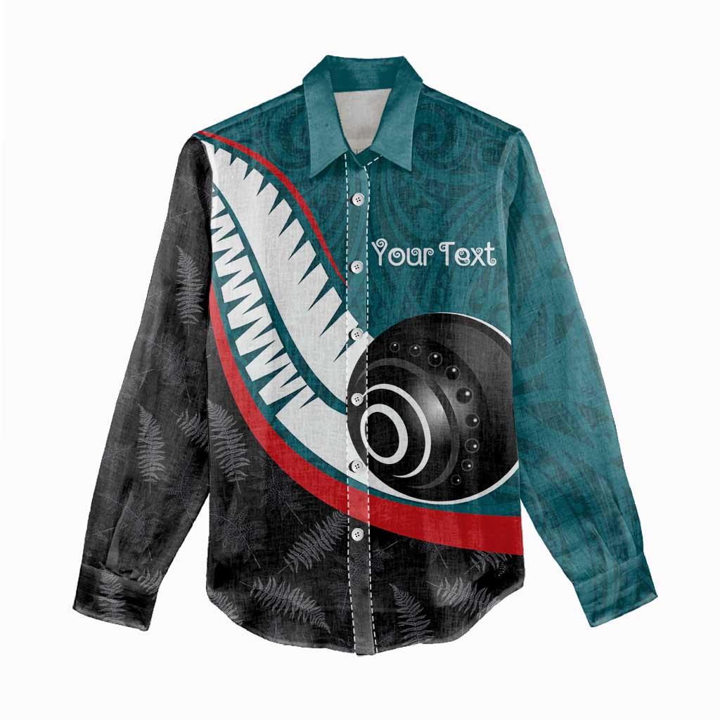 Personalised Aotearoa Lawn Bowls Women Casual Shirt Maori and Silver Fern Sporty Style Teal Color - Aussie Hoodie