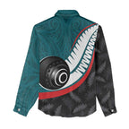 Personalised Aotearoa Lawn Bowls Women Casual Shirt Maori and Silver Fern Sporty Style Teal Color - Aussie Hoodie