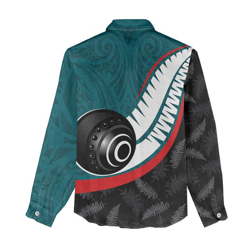 Personalised Aotearoa Lawn Bowls Women Casual Shirt Maori and Silver Fern Sporty Style Teal Color - Aussie Hoodie