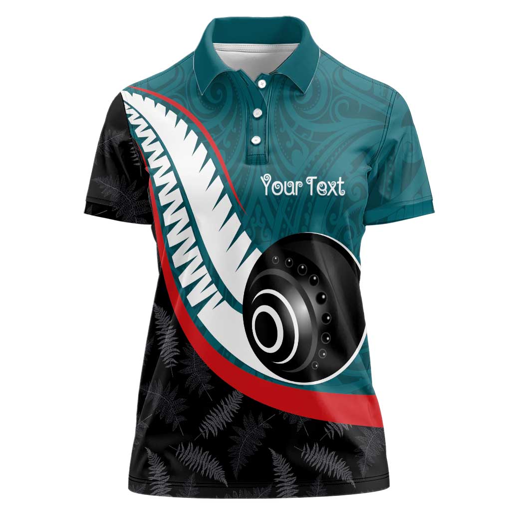 Personalised Aotearoa Lawn Bowls Women Polo Shirt Maori and Silver Fern Sporty Style Teal Color - Aussie Hoodie