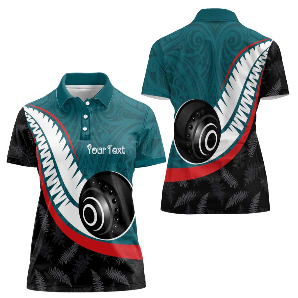 Personalised Aotearoa Lawn Bowls Women Polo Shirt Maori and Silver Fern Sporty Style Teal Color - Aussie Hoodie