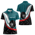 Personalised Aotearoa Lawn Bowls Women Polo Shirt Maori and Silver Fern Sporty Style Teal Color - Aussie Hoodie