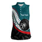 Personalised Aotearoa Lawn Bowls Women Sleeveless Polo Shirt Maori and Silver Fern Sporty Style Teal Color - Aussie Hoodie