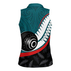 Personalised Aotearoa Lawn Bowls Women Sleeveless Polo Shirt Maori and Silver Fern Sporty Style Teal Color - Aussie Hoodie