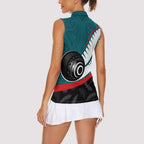Personalised Aotearoa Lawn Bowls Women Sleeveless Polo Shirt Maori and Silver Fern Sporty Style Teal Color - Aussie Hoodie