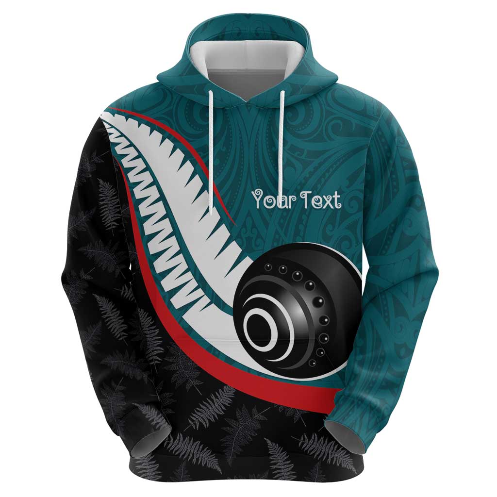 Personalised Aotearoa Lawn Bowls Zip Hoodie Maori and Silver Fern Sporty Style Teal Color - Aussie Hoodie