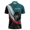 Personalised Aotearoa Lawn Bowls Zipper Polo Shirt Maori and Silver Fern Sporty Style Teal Color - Aussie Hoodie