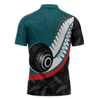 Personalised Aotearoa Lawn Bowls Zipper Polo Shirt Maori and Silver Fern Sporty Style Teal Color - Aussie Hoodie