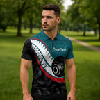 Personalised Aotearoa Lawn Bowls Zipper Polo Shirt Maori and Silver Fern Sporty Style Teal Color - Aussie Hoodie